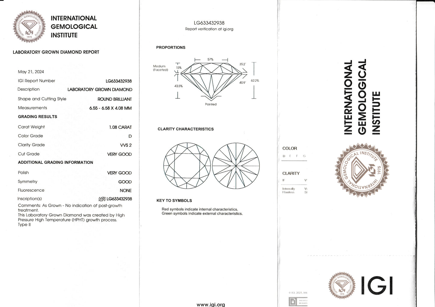 Diamant de synthèse 1.08 ct D VVS2